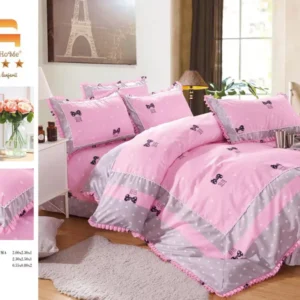 Lenjerie Bumbac Finet Premium 4 Piese cu Volanase, Inimioare/Fundite-M9566