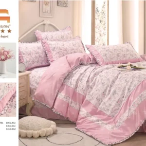 Lenjerie Bumbac Finet Premium 4 Piese cu Volanase, Floricele-M9582
