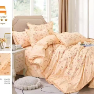 Lenjerie Bumbac Finet Premium 4 Piese cu Volanase, Floricele-M9565
