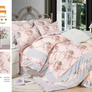 Lenjerie Bumbac Finet Premium 4 Piese cu Volanase, Floricele-M9561