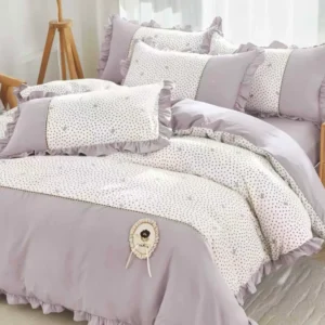 Lenjerie Bumbac Finet Premium 4 Piese cu Volanase, Lila/Floricele-M10531