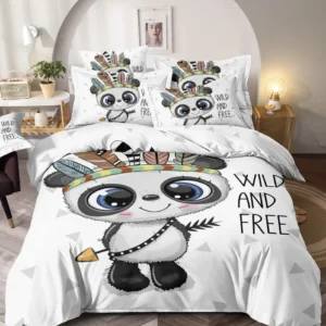 Lenjerie Bumbac Finet Superior, 6 Piese, 3D, Imprimeu Identic cu Poza, Urs Panda-C3075