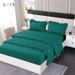 Lenjerie Bumbac Finetat 4 Piese cu Elastic, cu Volanase si Pliuri Brodate, Verde-SEP6245