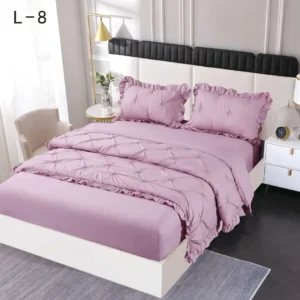 Lenjerie Bumbac Finetat 4 Piese cu Elastic, cu Volanase si Pliuri Brodate, Lila-SEP6250
