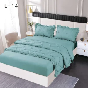 Lenjerie Bumbac Finetat 4 Piese cu Elastic, cu Volanase si Pliuri Brodate, Bleu-P6255