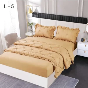 Lenjerie Bumbac Finetat 4 Piese cu Elastic, cu Volanase si Pliuri Brodate, Bej-SEP6247