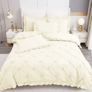 Lenjerie Bumbac Finetat 4 Piese cu Pliuri si Volanas, Lemon-V4926