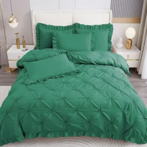Lenjerie Bumbac Finetat 4 Piese cu Pliuri si Volanas, Verde-V4927
