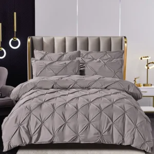 Lenjerie Bumbac Finetat Premium, Soft Touch, 6 Piese, cu Pliuri Brodate, Gri-C3987