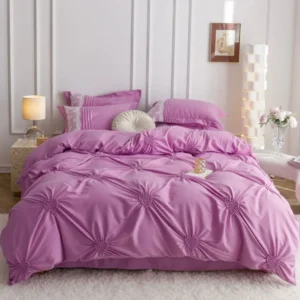 Lenjerie Bumbac Finetat Premium, Soft Touch, 6 Piese, cu Inimi Brodate, Mov