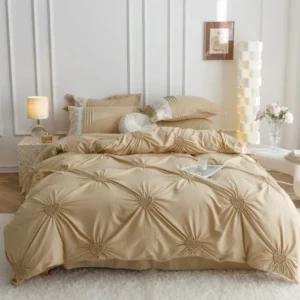 Lenjerie Bumbac Finetat Premium, Soft Touch, 6 Piese, cu Inimi Brodate, Bej