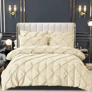 Lenjerie Bumbac Finetat Premium, Soft Touch, 6 Piese, cu Pliuri Brodate, Crem-C3026