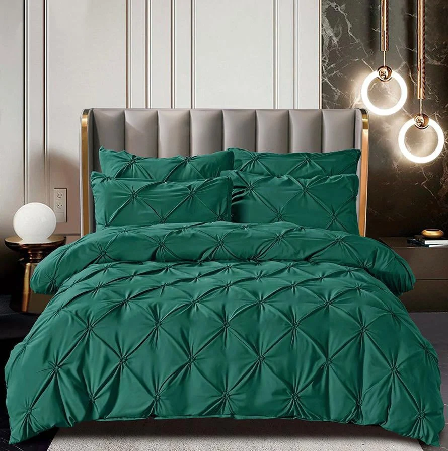 Lenjerie Bumbac Finetat Premium, Soft Touch, 6 Piese, cu Pliuri Brodate, Verde-C3129