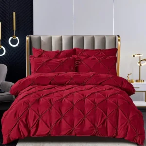 Lenjerie Bumbac Finetat Premium, Soft Touch, 6 Piese, cu Pliuri Brodate, Grena-C3128