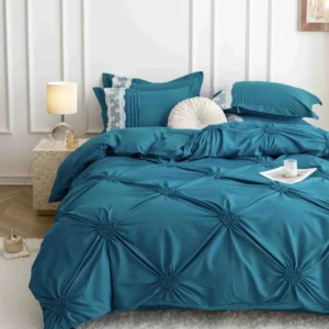 Lenjerie Bumbac Finetat Premium, Soft Touch, 6 Piese, cu Inimi Brodate, Turcoaz
