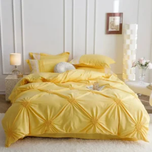 Lenjerie Bumbac Finetat Premium, Soft Touch, 6 Piese, cu Inimi Brodate, Galben