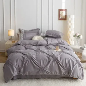 Lenjerie Bumbac Finetat Premium, Soft Touch, 6 Piese, cu Inimi Brodate, Gri Deschis