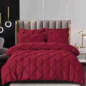 Lenjerie Bumbac Finetat Premium, Soft Touch, 6 Piese, cu Elastic si Pliuri Brodate, Grena-C6172