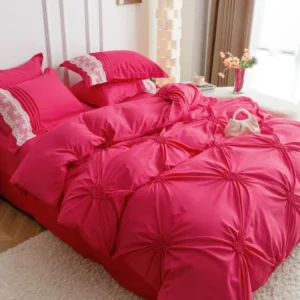 Lenjerie Bumbac Finetat Premium, Soft Touch, 6 Piese, cu Inimi Brodate, Ciclam-C5368