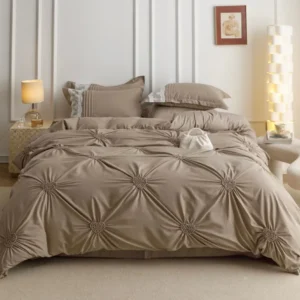 Lenjerie Bumbac Finetat Premium, Soft Touch, 6 Piese, cu Inimi Brodate, Cappuccino