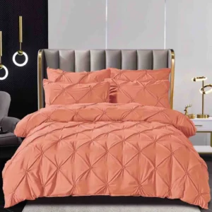 Lenjerie Bumbac Finetat Premium, Soft Touch, 6 Piese, cu Elastic si Pliuri Brodate, Corai-C6494