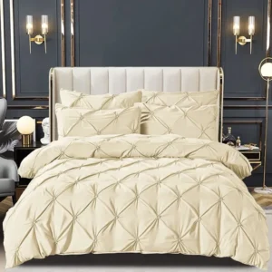 Lenjerie Bumbac Finetat Premium, Soft Touch, 6 Piese, cu Elastic Si Pliuri Brodate, Crem-C8256