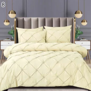 Lenjerie Bumbac Finetat Premium, Soft Touch, 6 Piese, cu Pliuri Brodate, Unt-SEP10664