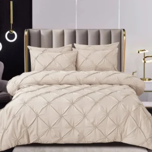 Lenjerie Bumbac Finetat Premium, Soft Touch, 6 Piese, cu Pliuri Brodate, Bej-SEP10670