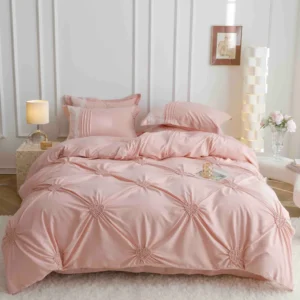 Lenjerie Bumbac Finetat Premium, Soft Touch, 6 Piese, cu Inimi Brodate, Roz Pudra-C9599
