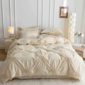 Lenjerie Bumbac Finetat Premium, Soft Touch, 6 Piese, cu Inimi Brodate, Crem-C9600