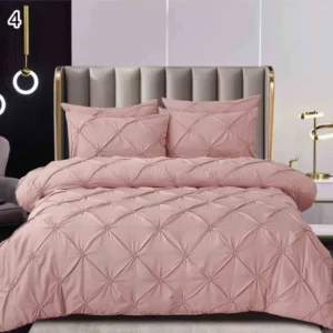Lenjerie Bumbac Finetat Premium, Soft Touch, 6 Piese, cu Pliuri Brodate, Roz Pudra-SEP10661