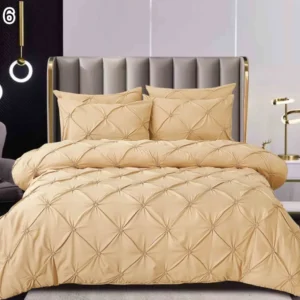 Lenjerie Bumbac Finetat Premium, Soft Touch, 6 Piese, cu Pliuri Brodate, Mustar-SEP10662