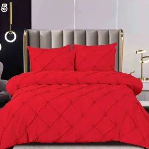 Lenjerie Bumbac Finetat Premium, Soft Touch, 6 Piese, cu Pliuri Brodate, Rosu-SEP10660