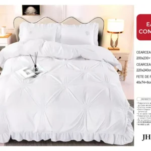 Lenjerie Bumbac Finetat Soft Touch, 4 Piese cu Inimi Brodate, Alb-D5425