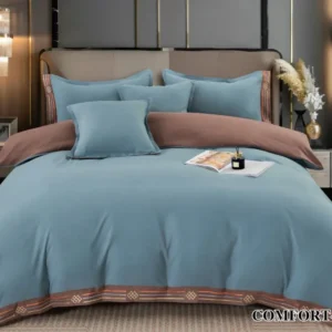 Lenjerie Bumbac Premium de Lux, 6 Piese, Albastru Uni-D7762