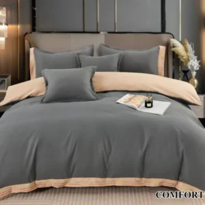 Lenjerie Bumbac Premium de Lux, 6 Piese, Gri Inchis Uni-D7763