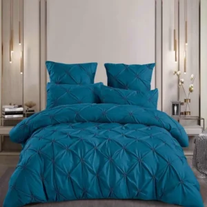 Lenjerie Bumbac Premium 6 Piese, cu Pliuri Brodate, Turcoaz-M4486