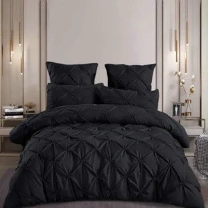Lenjerie Bumbac Premium 6 Piese cu Pliuri Brodate, Negru-M4737
