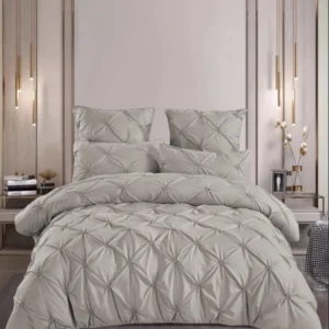 Lenjerie Bumbac Premium 6 Piese, cu Pliuri Brodate, Gri Deschis-M4487