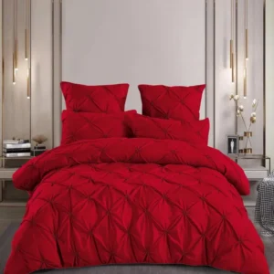 Lenjerie Bumbac Premium 6 Piese, cu Pliuri Brodate, Rosu-M4488