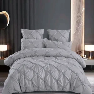 Lenjerie Bumbac Premium 6 Piese, cu Pliuri Brodate, Gri Deschis-M4491