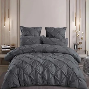 Lenjerie Bumbac Premium 6 Piese, cu Pliuri Brodate, Gri Inchis-M4497