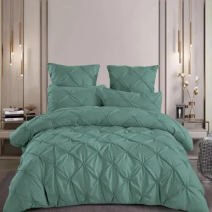 Lenjerie Bumbac Premium 6 Piese cu Pliuri Brodate, Verde Menta-M4739