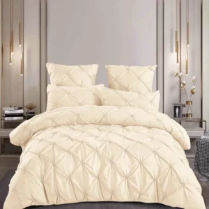 Lenjerie Bumbac Premium 6 Piese cu Pliuri Brodate, Crem-M4740