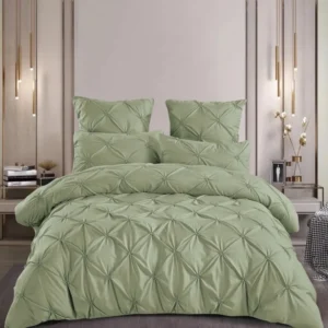 Lenjerie Bumbac Premium 6 Piese cu Pliuri Brodate, Verde Fistic-M8197