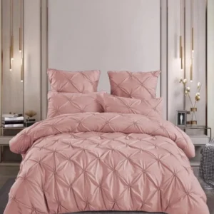 Lenjerie Bumbac Premium 6 Piese cu Pliuri Brodate, Roz Inchis-M8196