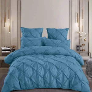 Lenjerie Bumbac Premium 6 Piese cu Pliuri Brodate, Albastru-M8193