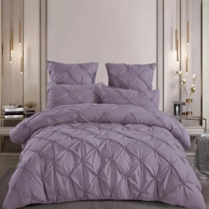 Lenjerie Bumbac Premium 6 Piese cu Pliuri Brodate, Mov-M8198