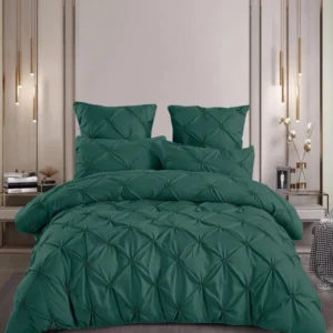 Lenjerie Bumbac Premium 6 Piese cu Pliuri Brodate, Verde-M8195