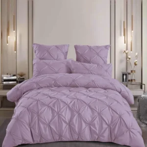 Lenjerie Bumbac Premium 6 Piese cu Pliuri Brodate, Lila-M10218